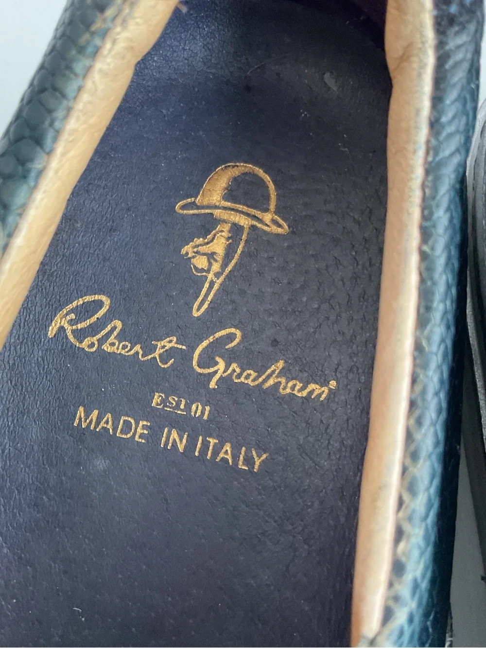 Robert Graham ROLO 2 Blue Snake Embossed Leather Silver Sole Shoes Men’s Sz 10.5